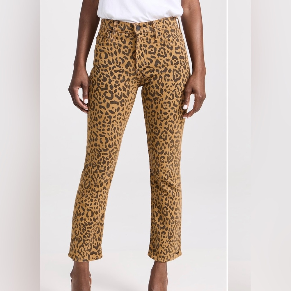 MOTHER Leopard Print Ankle Jeans in Tan and Black